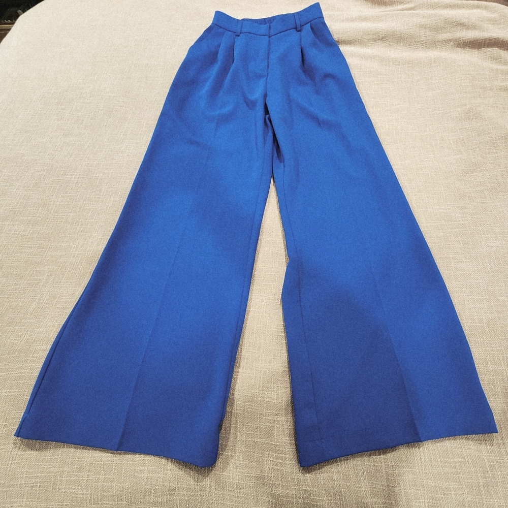 Wide Leg Pants Size Small Blue Pleats Stretch FUNYYZO